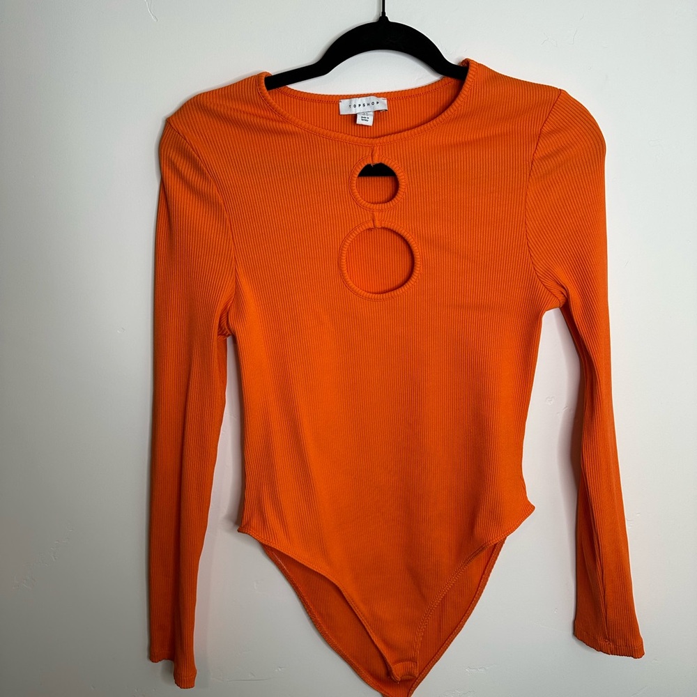 Top Shop Double Keyhole Orange Long Sleeve Bodysuit